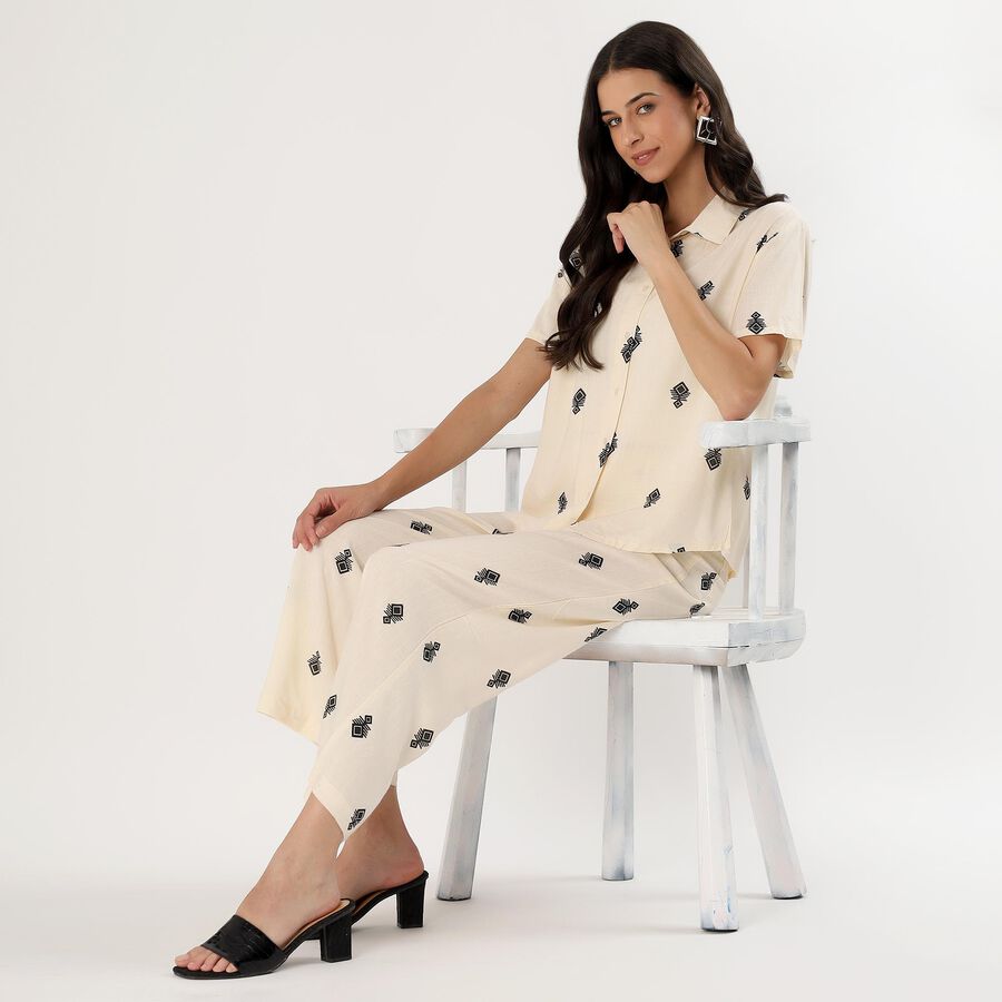 Women's Eggshell White Geometric Printed Co-ord Set, White, large