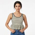 Women's White Scoop Neck Peplum Top, White, small