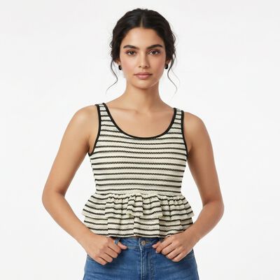 Women's White Scoop Neck Peplum Top