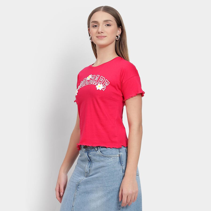 Ladies' 100% Cotton Crop  Top, गुलाबी, large image number null