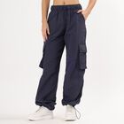 Women's Dark Navy Jogger High-Rise Cargo Trousers, नेवी ब्लू, small image number null
