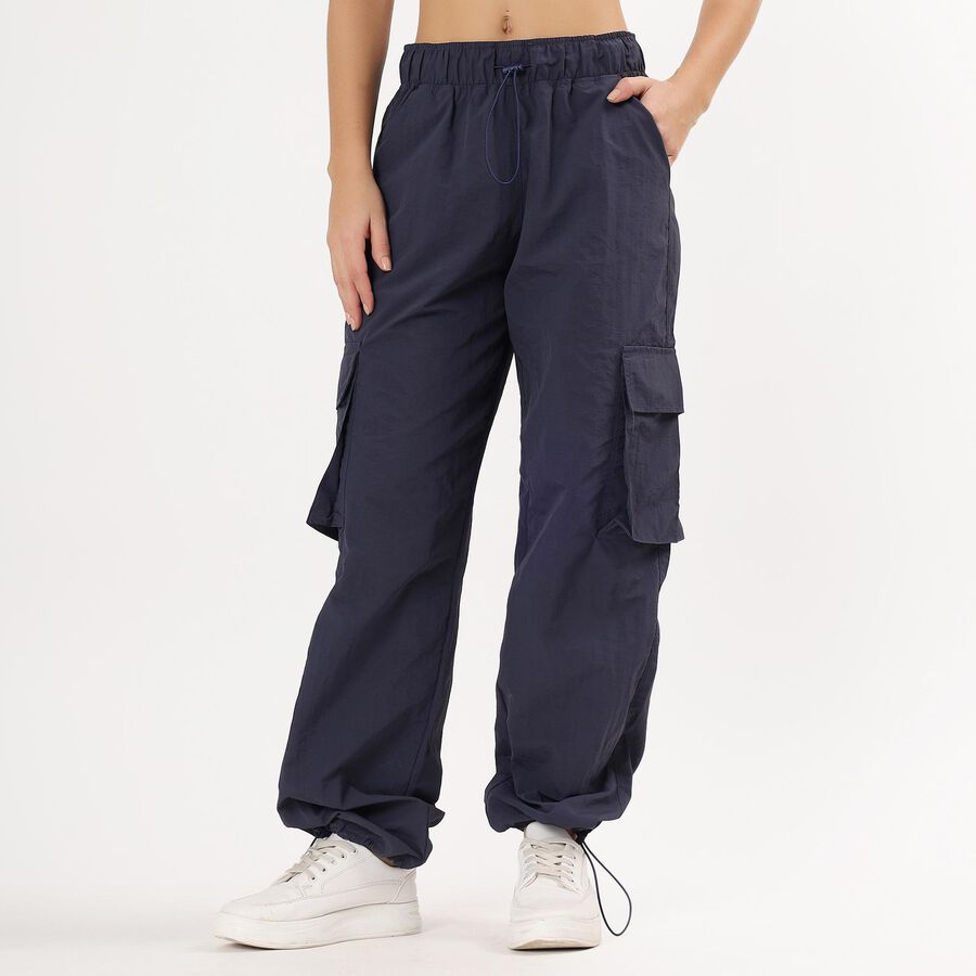 Women's Dark Navy Jogger High-Rise Cargo Trousers, नेवी ब्लू, large image number null