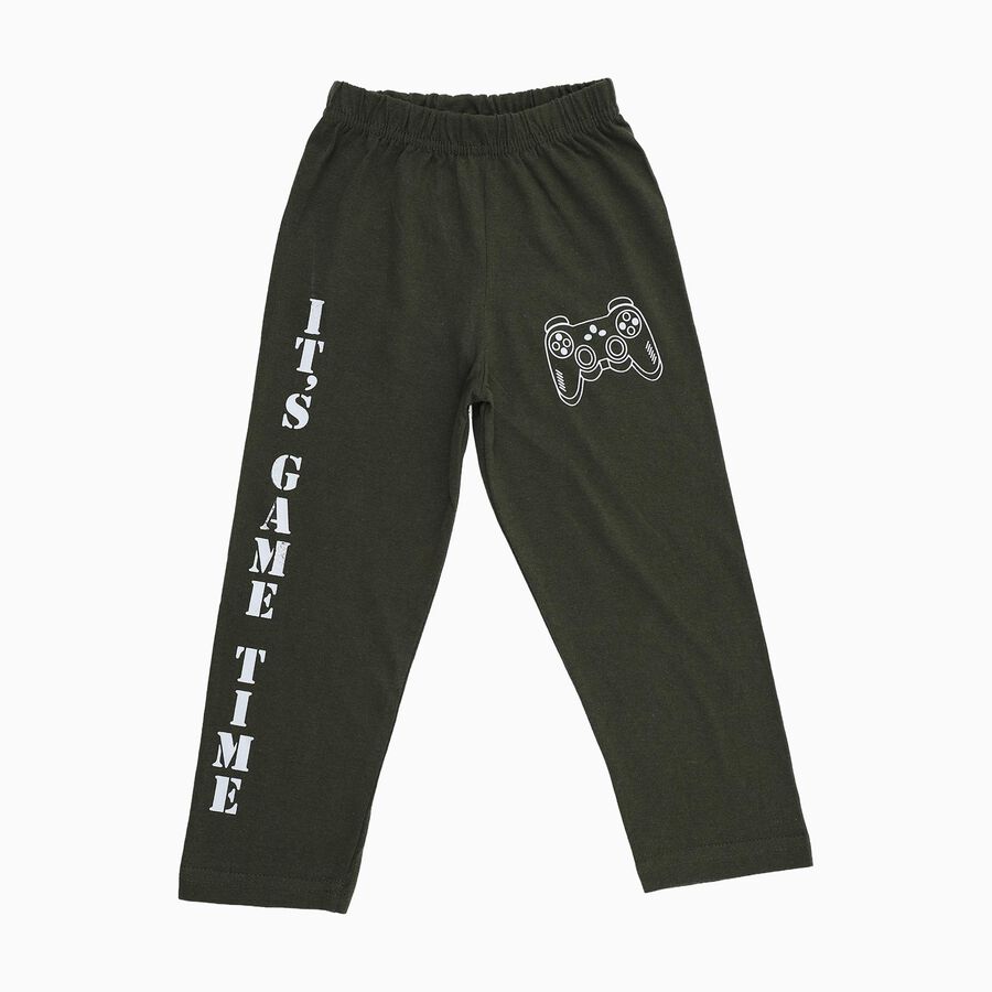 Boys' Deep Olive Green Gaming Print Cotton Blend Pyjama, ओलिव, large image number null