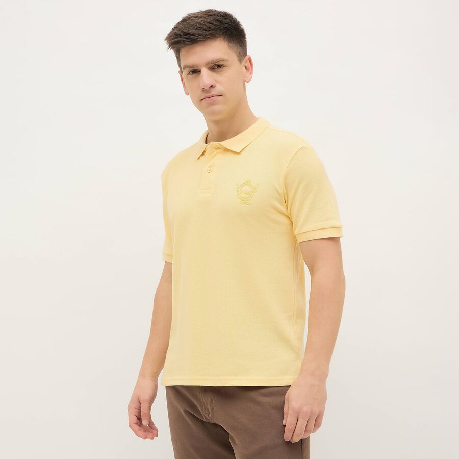 Men's Bright Yellow Cotton Polo Collar Casual T-Shirt, Yellow, large