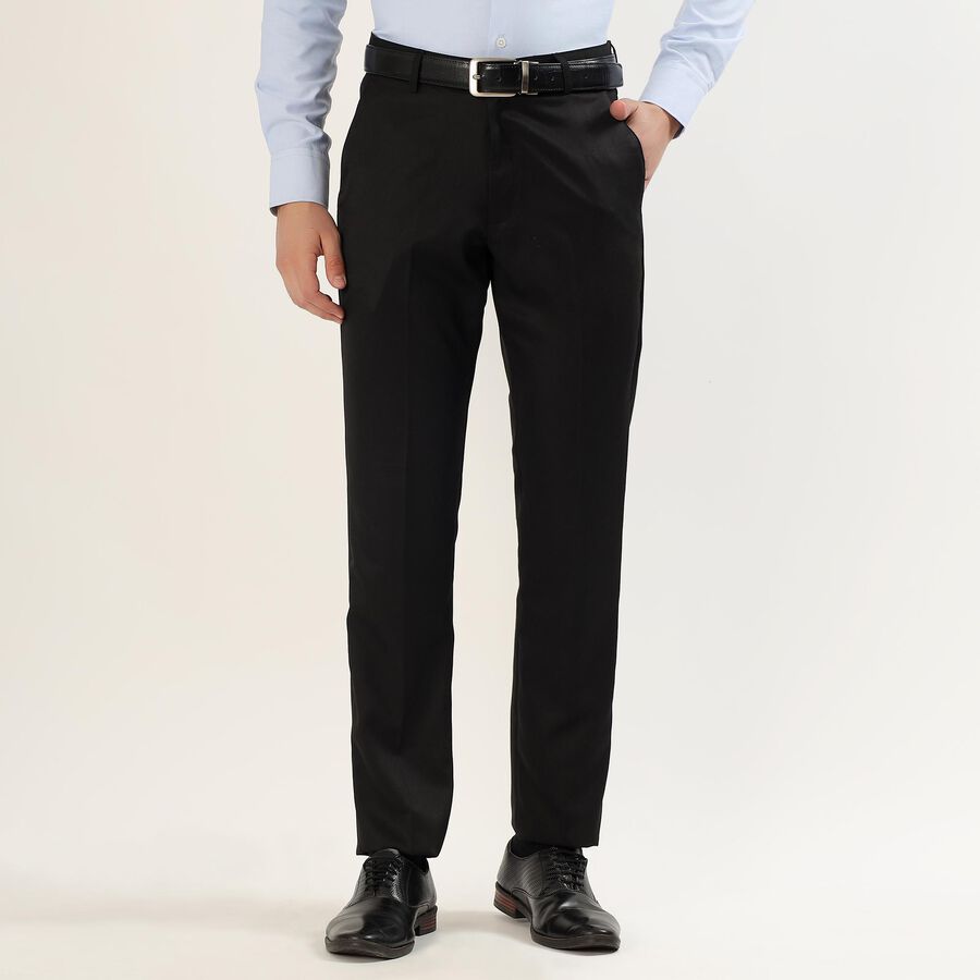 Men's Jet Black Slim Fit Formal Trousers, काला, large image number null