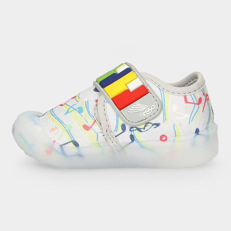 Girls Grey Printed Velcro Strap Sneakers, Grey, large