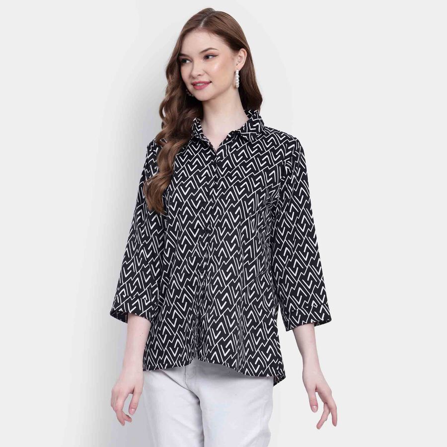 Printed Shirt, Black, large image number null