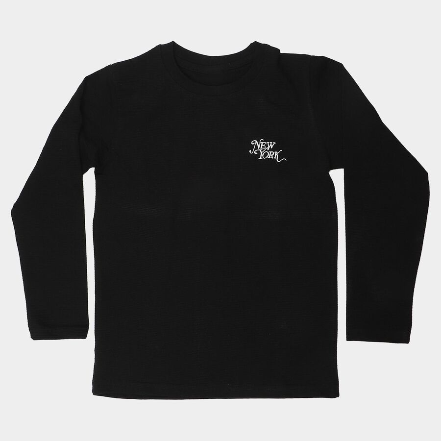 Boys Black Round Neck Regular Boys T-Shirt, Black, large