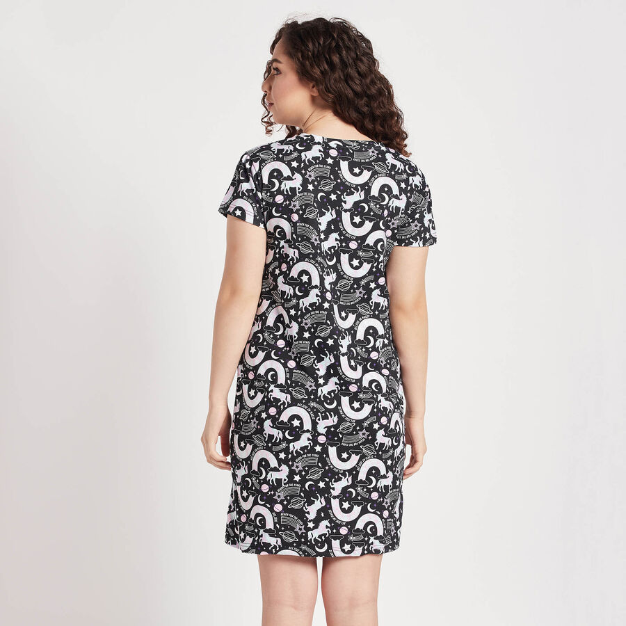 All Over Print Knee Length Nighty, काला, large image number null