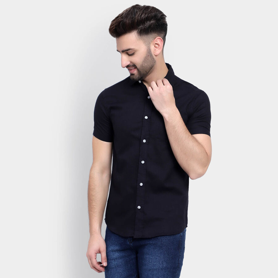 Cotton Solid Casual Shirt, Navy Blue, large image number null