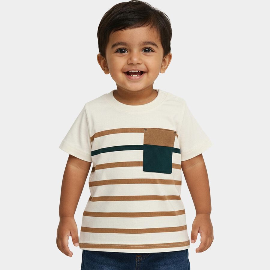 Infants Off-White Cotton Round Neck Casual T-Shirt, Off White, large