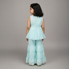 Girls Bright Aqua Blue Sequin Sleeveless Top and Tiered Pants Fusion Set, Aqua, small