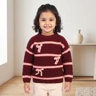 Girls Fuchsia Crew Neck Striped Pullover, Fuchsia, small