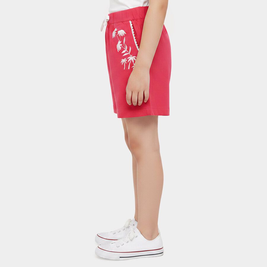 Girls' Fuchsia Regular Fit Solid Shorts, रानी (फ्यूशिया), large