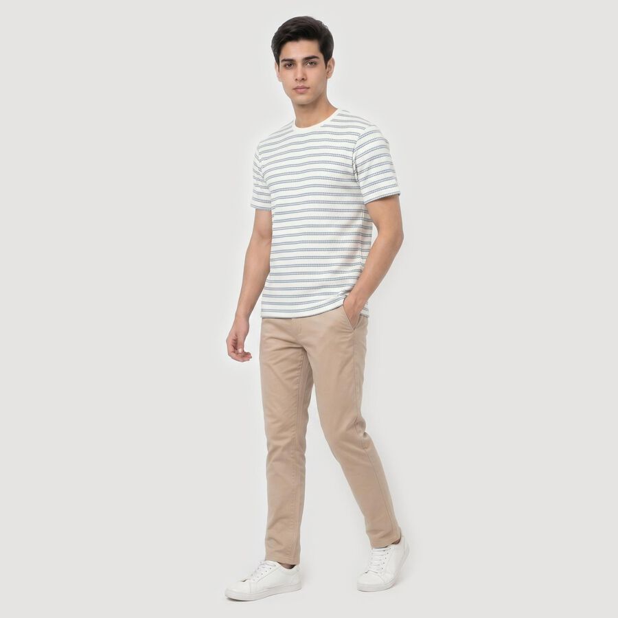 Men's Light Blue Round Neck Regular Striped T-Shirt, Light Blue, large