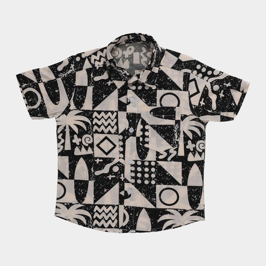 Boys' White Cotton Half Sleeve Classic Collar Casual Shirt, Charcoal, large