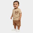 Infants' Beige Cotton Round Neck Short Sleeve Baba Suit, Beige, small