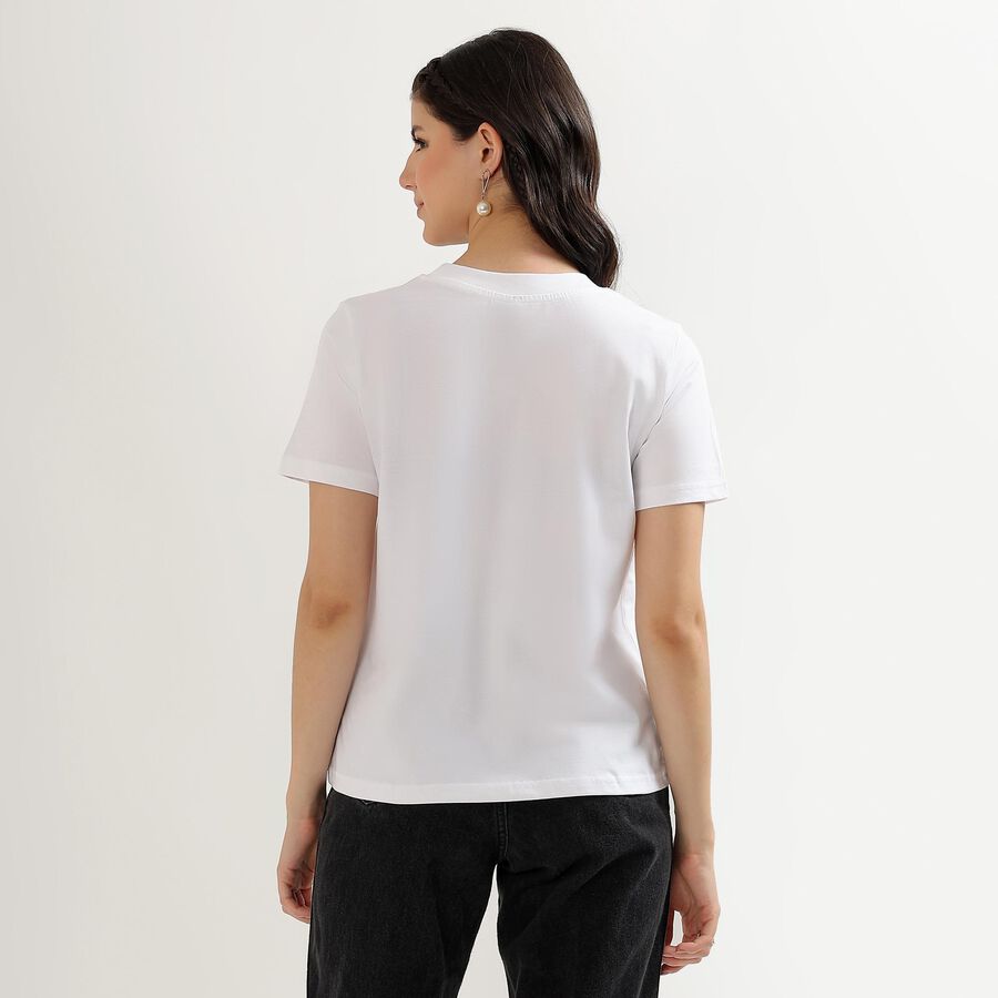 Women's Bright Snow White Cotton Round Neck T-Shirt, White, large image number null