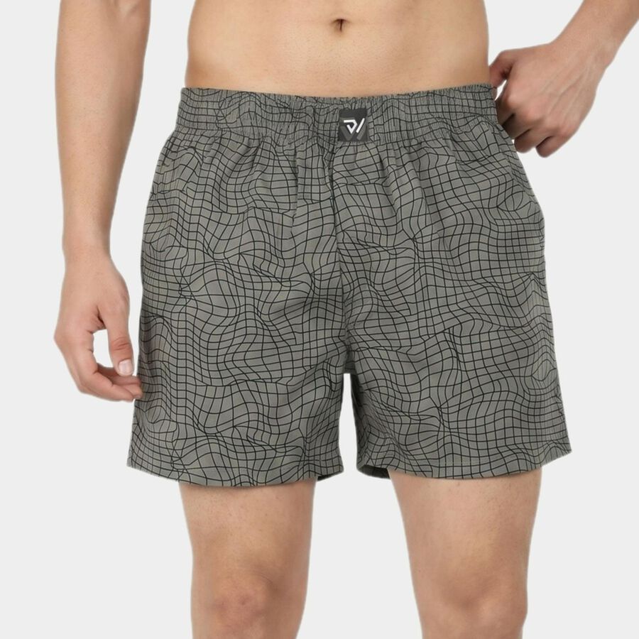 Men's Grey Relaxed Fit Printed Boxers, Dark Grey, large