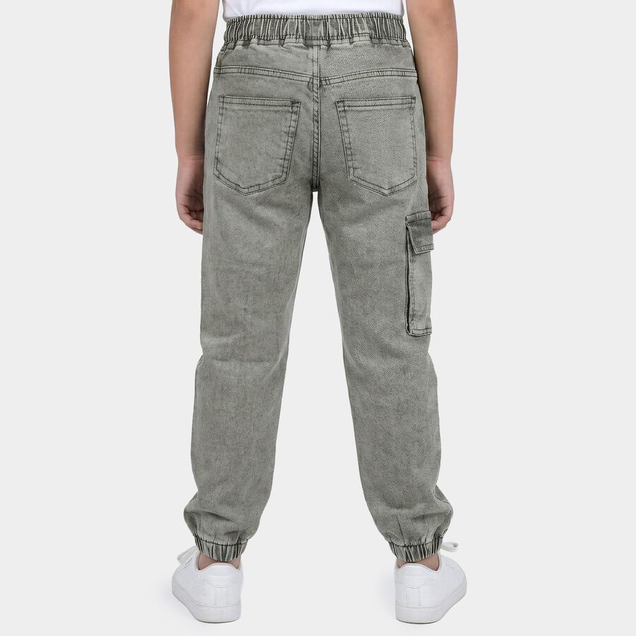 Boys' Olive Green Jogger Fit Cargo Printed Jeans, Olive, large