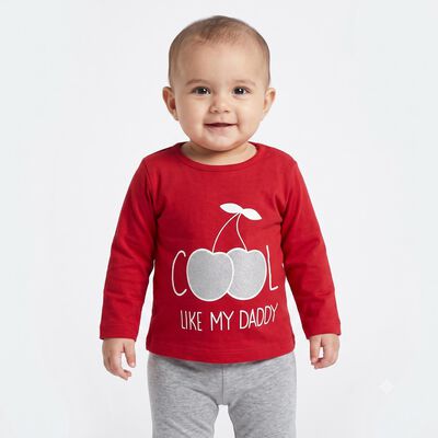 Infants Red Cotton Round Neck Regular T-Shirt