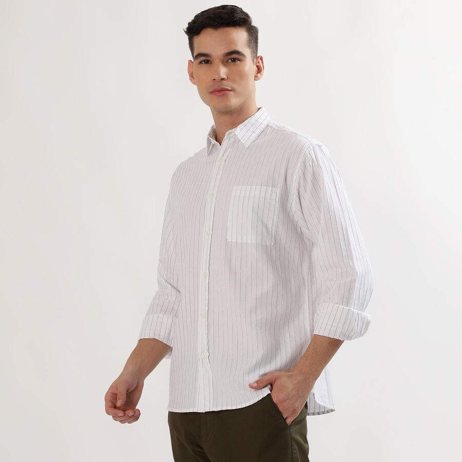 Men's Rich Eggshell White Cotton Classic Casual Shirt, White, large image number null