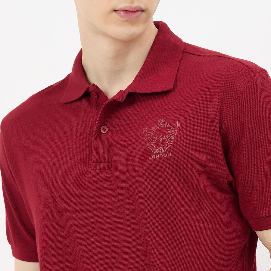 Men's Rich Maroon Cotton Polo Neck Classic T-Shirt, मरून, large
