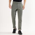 Men's Muted Sage Green Slim Fit Flat-Front Casual Trousers, Dark Green, small
