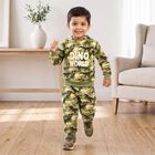 Boys Olive Green Hooded Graphic Print Baba Suit, Olive, small