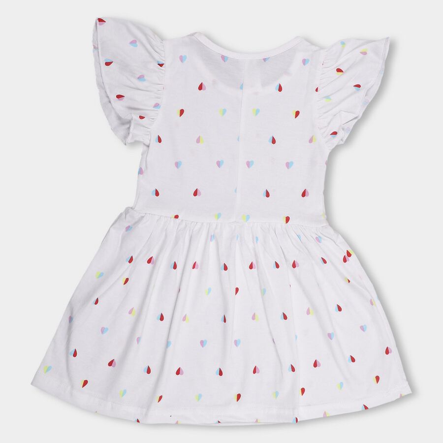 Girls' White Heart Printed Ruffled Sleeve A-Line Frock, Off White, large image number null