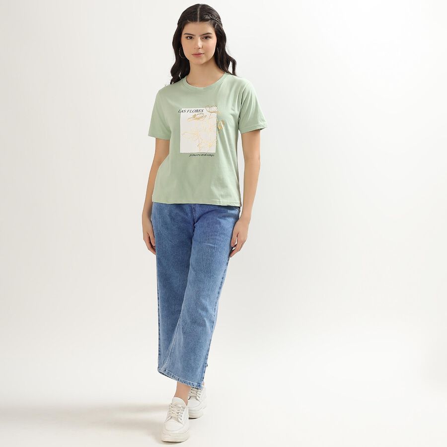 Women's Mint Green Cotton Round Neck T-Shirt, Light Green, large image number null