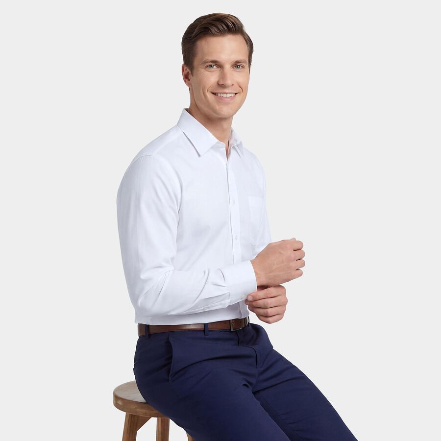 Men's White Cotton Spread Collar Formal Shirt, White, large