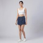 Women's Blue Regular Fit Frayed Hem Denim Shorts, Dark Blue, small