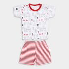 Infants' Red Cotton Crew Neck Printed Baba Suit, Red, small