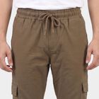 Men's Beige Slim Fit Cargo Jogger, गहरा पीला, small