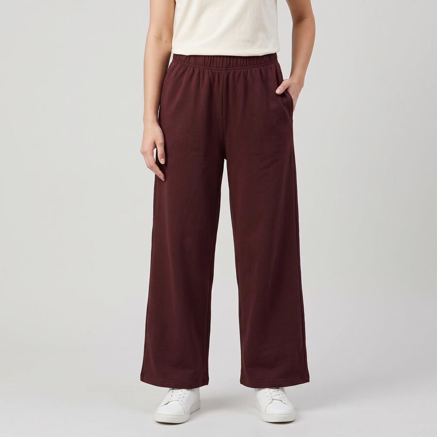 Women's Wine Relaxed Fit Wide Leg Track Pants, वाइन, large