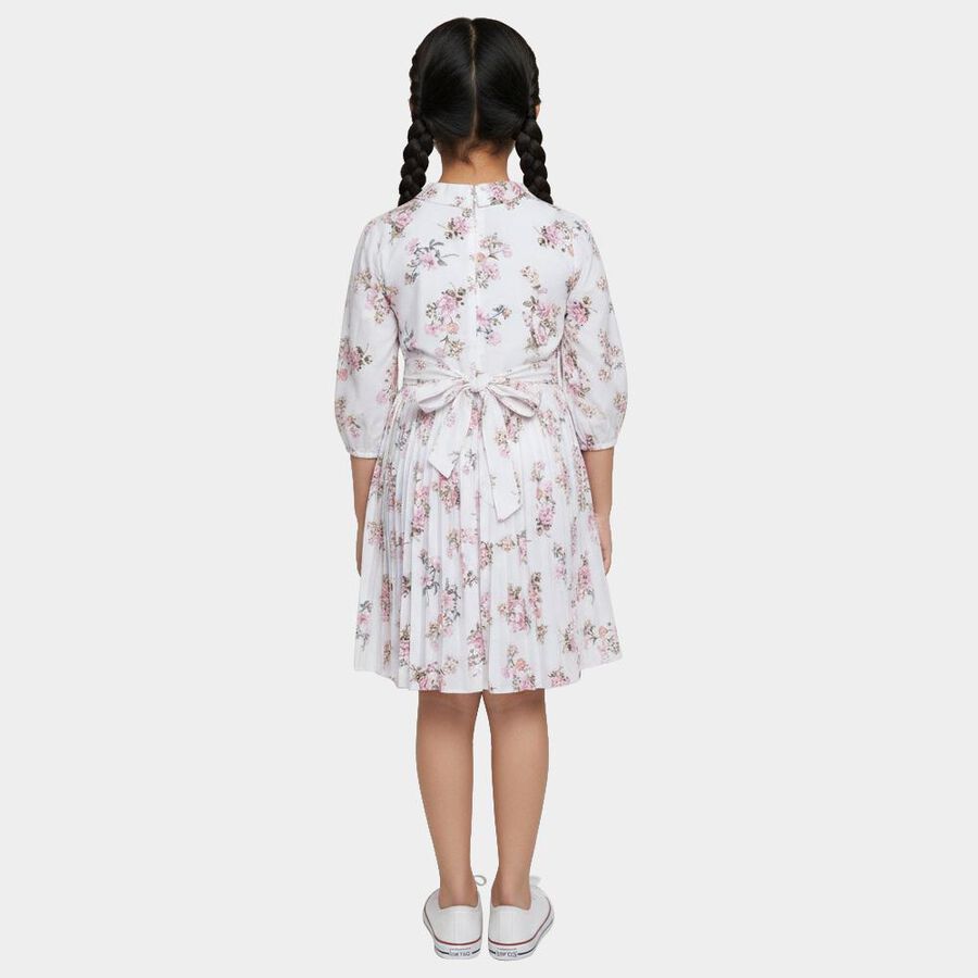 Girls' White Sleeveless A-Line Midi Dress, सफ़ेद, large