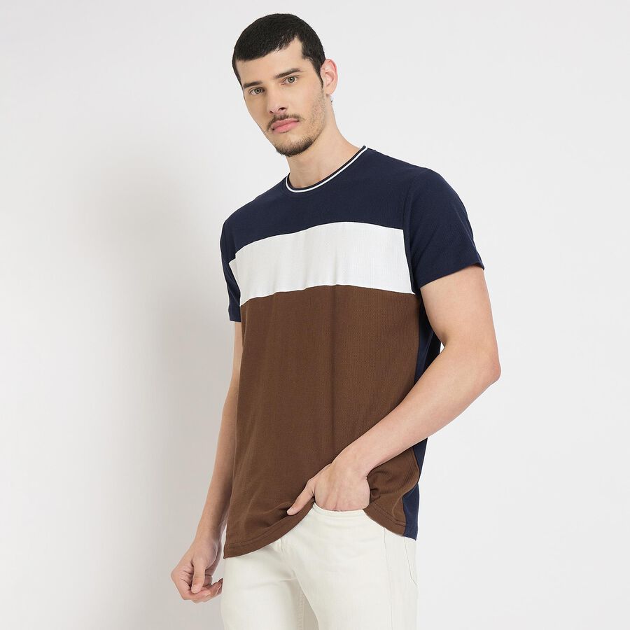 Men's 100% Cotton Round Neck Half Sleeves T-Shirt , Brown, large