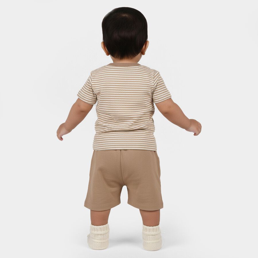 Infants' Beige Cotton Round Neck Bunny Applique Baba Suit, Beige, large