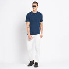Cotton Solid Round Neck T-Shirt, Dark Blue, small image number null