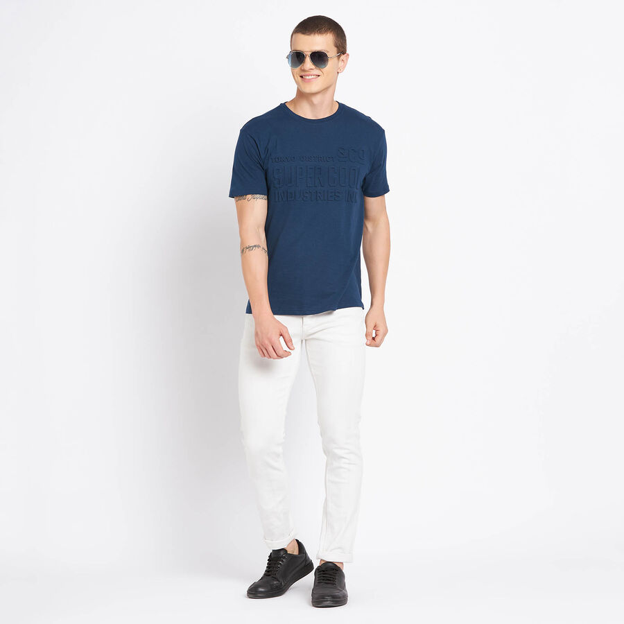 Cotton Solid Round Neck T-Shirt, Dark Blue, large image number null