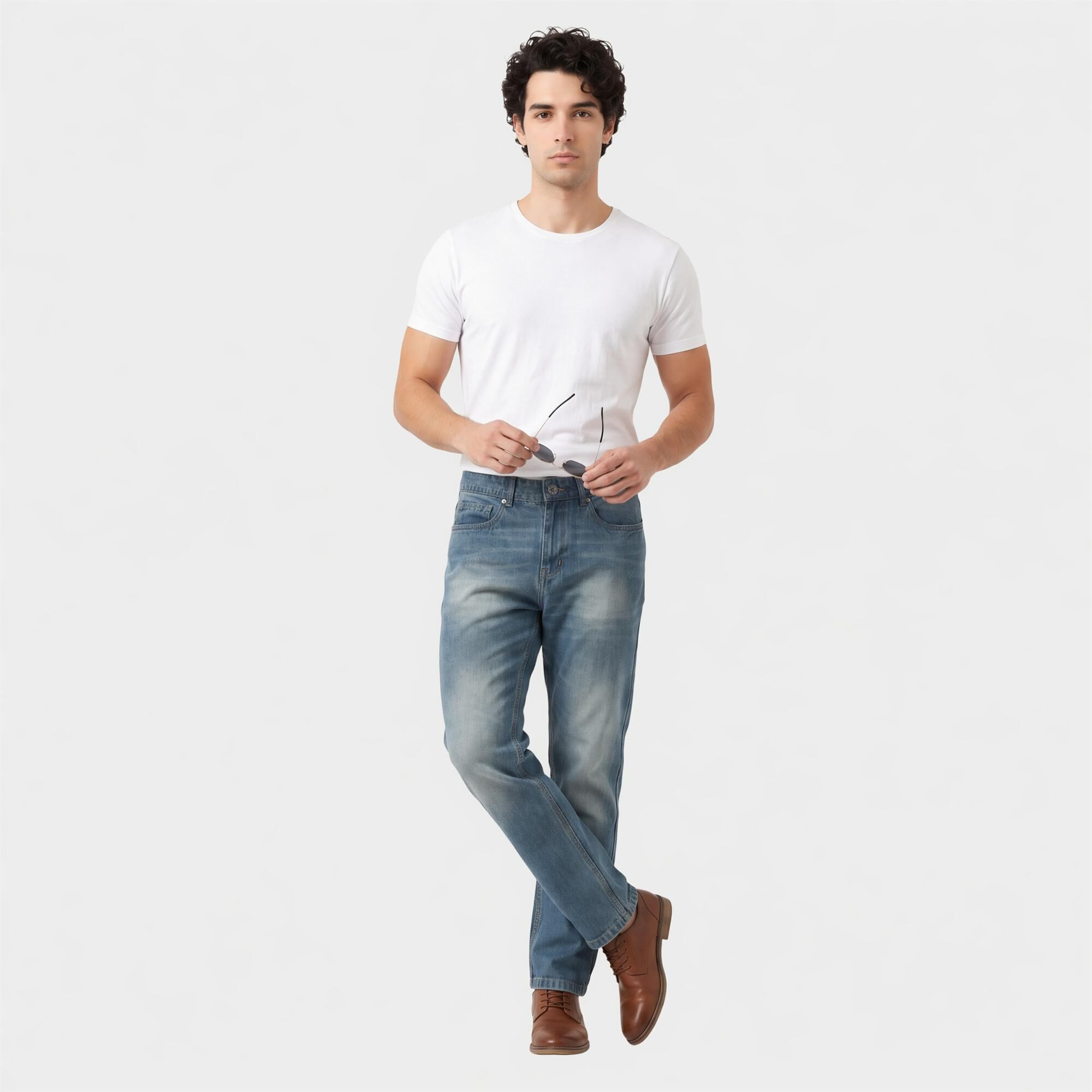 Wavelength Men's Blue Straight Fit Faded Jeans | Vishal Mega Mart