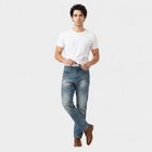 Men's Blue Straight Fit Faded Jeans, Mid Blue, small