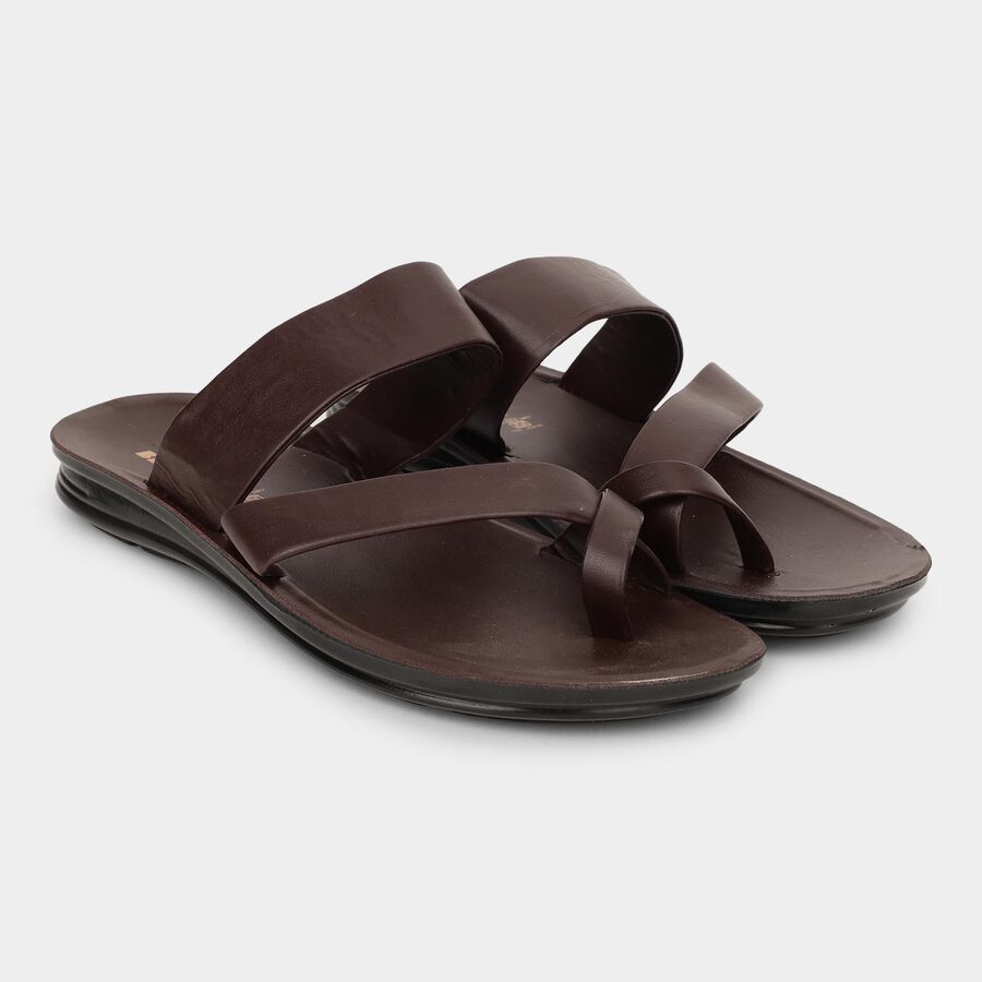 Men's Dark Chocolate Brown Slip-On Casual Sandals, Brown, large