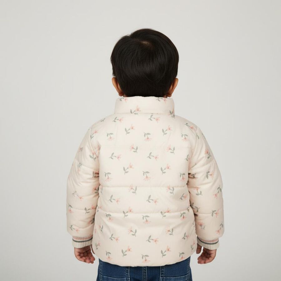 Infants Light Beige High Neck Casual Jacket, Beige, large image number null