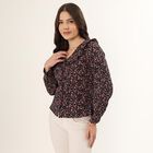 Women's Black Half Sleeve Classic Collar Textured Casual Shirt, Black, small