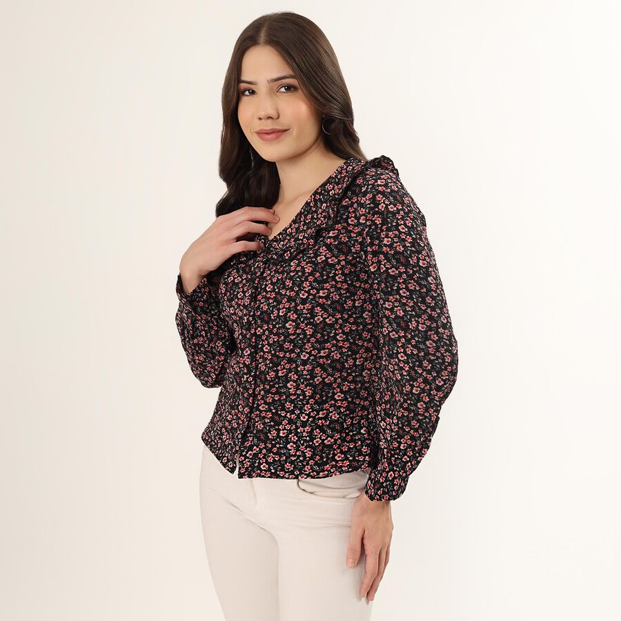 Women's Black Half Sleeve Classic Collar Textured Casual Shirt, Black, large