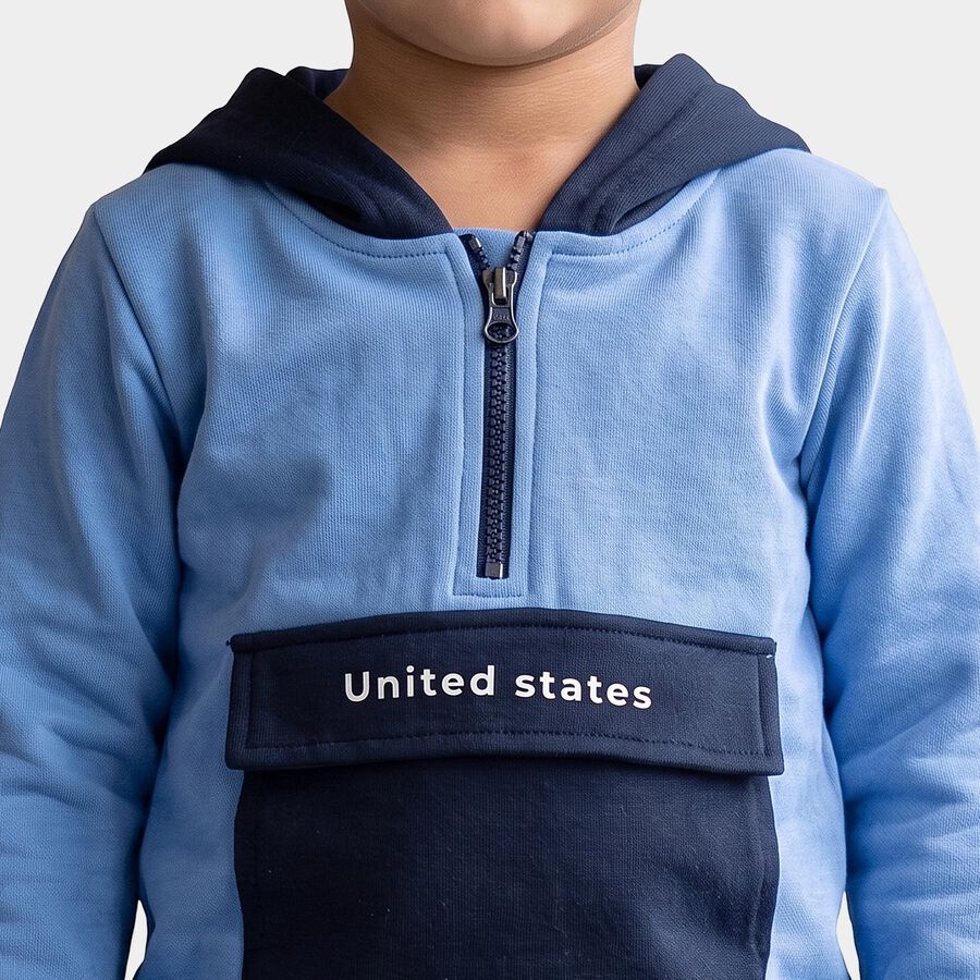 Boys Light Blue Hooded Neck Colorblock Baba Suit, Mid Blue, large