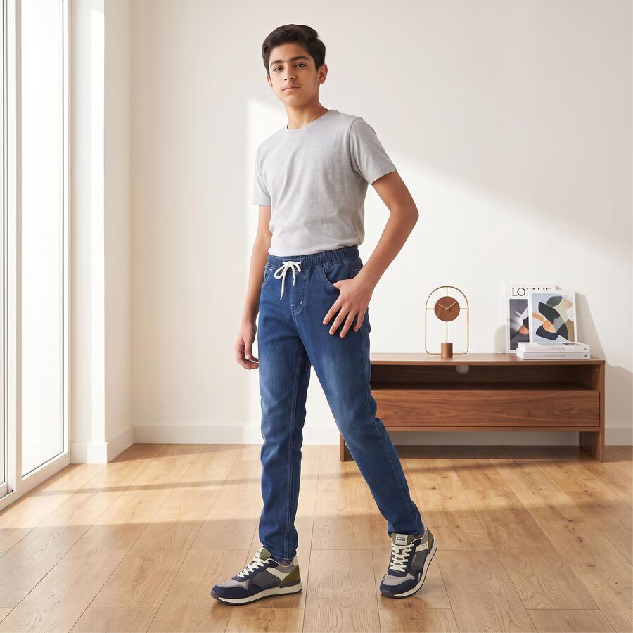 Boys' Blue Straight Fit Drawstring Waist Jeans, Light Blue, large