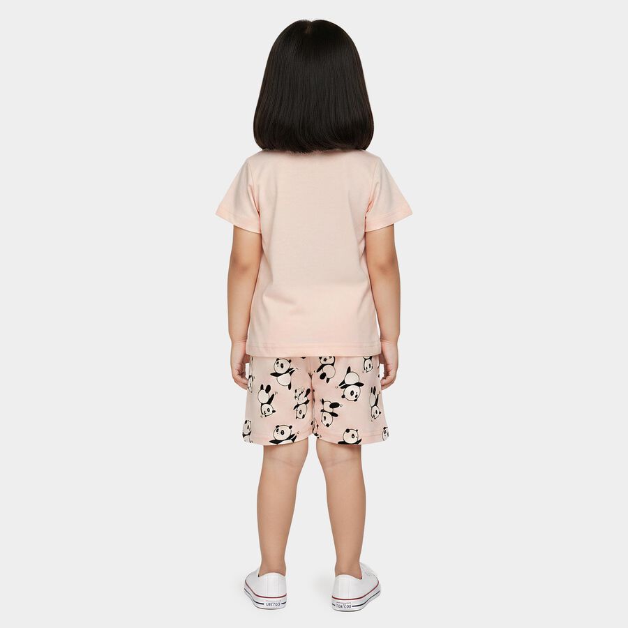 Girls Light Pink Crew Neck Short Set Upper and Bottom Set, हल्का गुलाबी, large